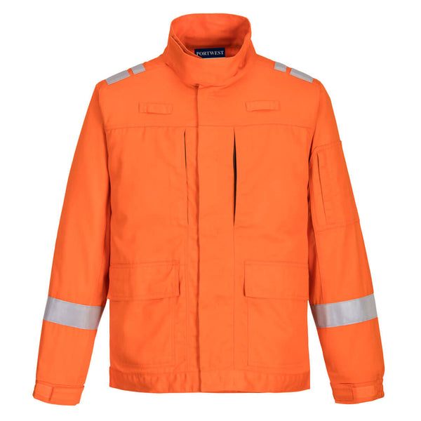 Orange Portwest Lightweight Stretch Panelled Jacket FR601 with durable FR fabric panels
