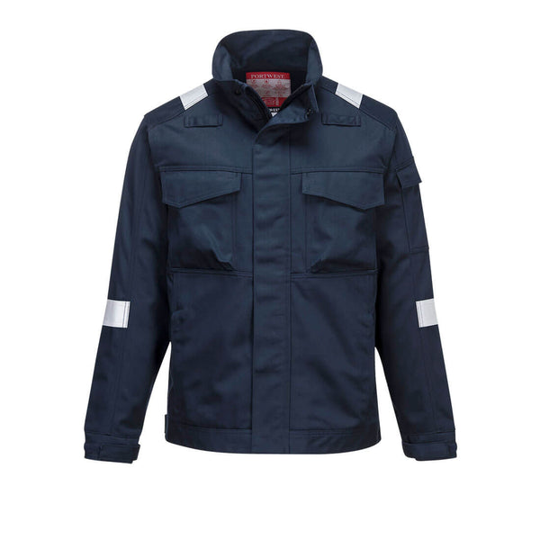 Navy Portwest Bizflame Ultra Jacket FR68 with reflective tape and superior flame protection
