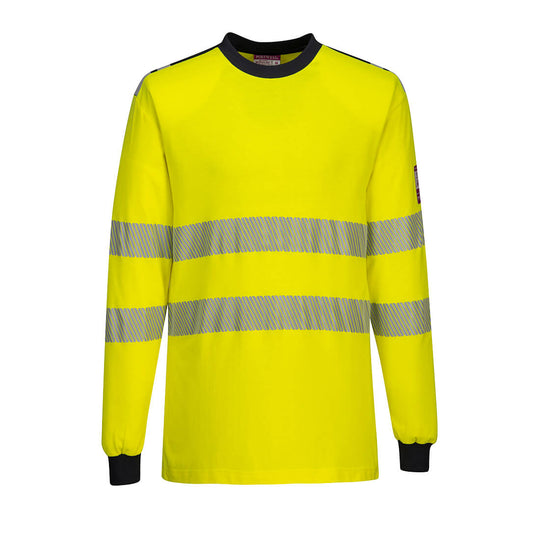 Yellow/Navy Portwest PW3 FR Hi-Vis T-Shirt FR701 made for visibility and fire protection