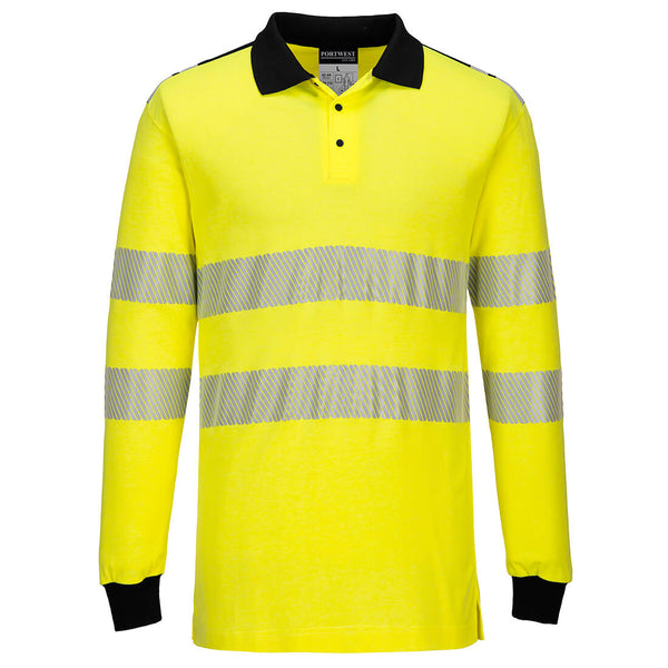 Yellow/Black Portwest PW3 FR Hi-Vis Polo Shirt FR702 featuring collar and flame resistance