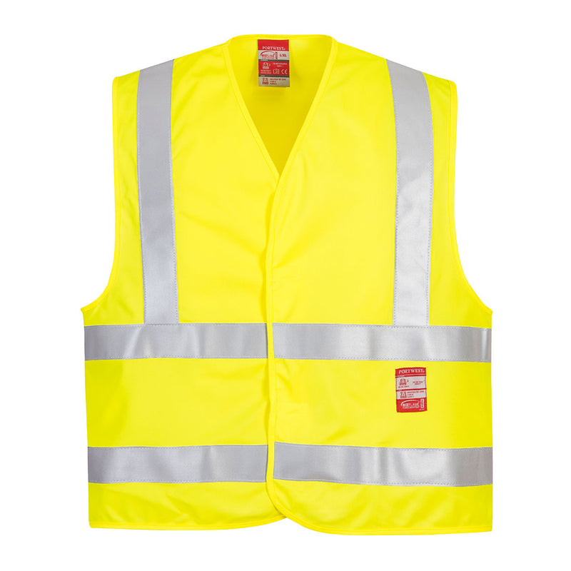 Yellow Portwest Hi-Vis FR Vest FR75 designed for fire resistance and high visibility