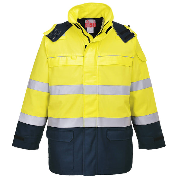 Yellow/Navy Portwest Bizflame Multi-Arc Jacket FR79 designed for arc flash protection