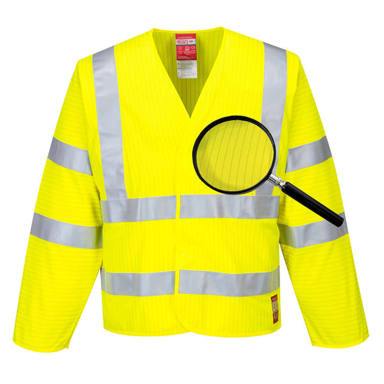 Yellow Portwest Hi-Vis FR Jacket FR85 with breathable flame-resistant material