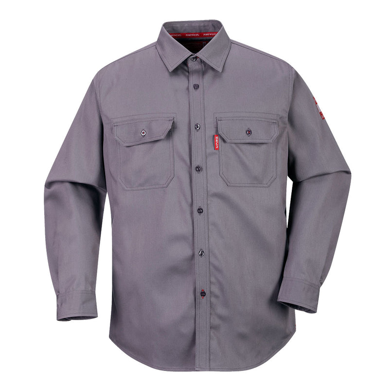 Grey Portwest Bizflame 88/12 FR Shirt FR89 with button-down closure and safety rating