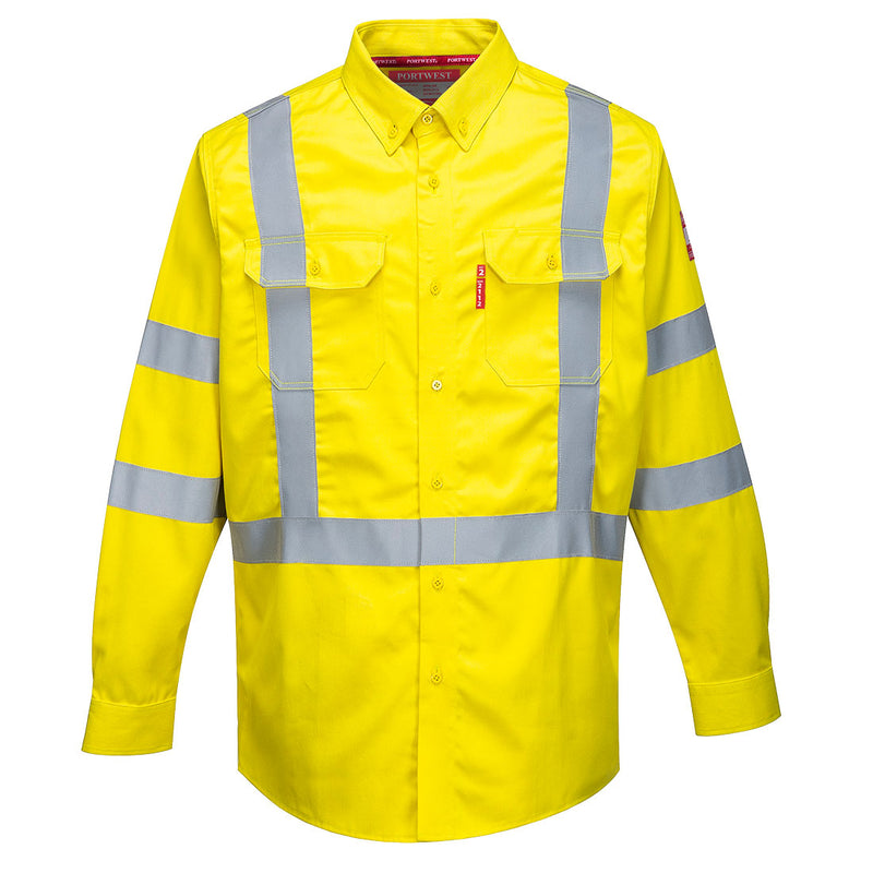 Yellow Portwest 88/12 Hi-Vis FR Shirt FR95 with dual compliance and visibility features