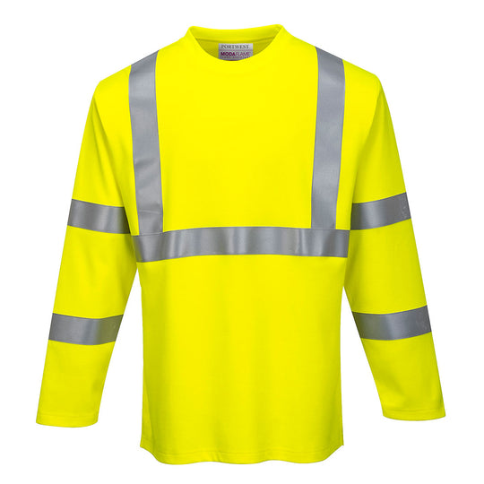 Yellow Portwest FR Long Sleeve Hi-Vis T-Shirt FR96 with EN certification and safety