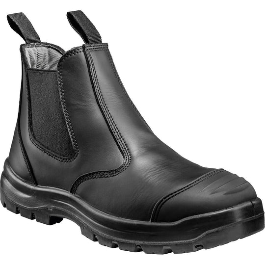 Black dealer boot with elastic side panels and rugged sole