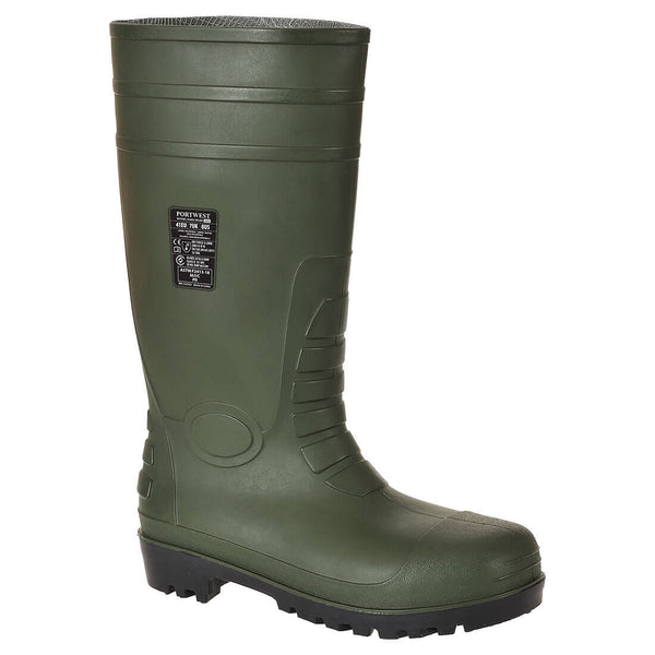 Green total safety wellington with steel toe cap and heavy-duty tread for maximum protection.