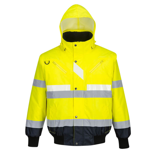 Portwest G465 yellow/navy Glowtex bomber – 3-in-1 hi-vis waterproof contrast jacket