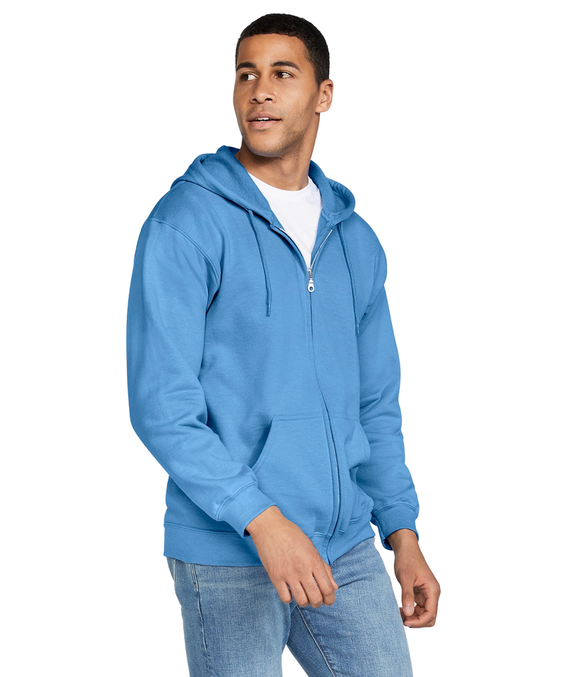man wearing a blue Gildan Adult Heavy Blend Full Zip Hooded Sweatshirt -