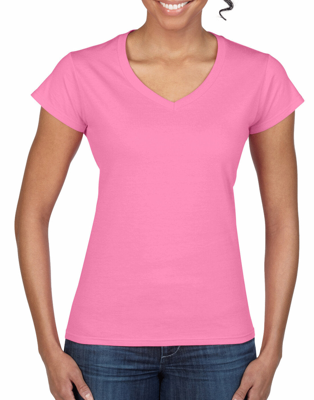 Gildan Ladies Softstyle V-Neck T-Shirt - Azalea