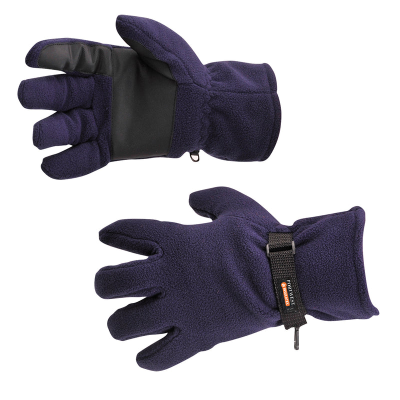 A pair of navy Portwest fleece gloves with Insulatex lining.