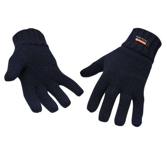 A pair of navy Portwest knit gloves with Insulatex lining.