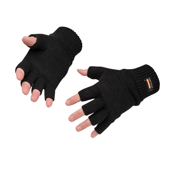 A pair of black Portwest fingerless knit gloves with Insulatex lining.
