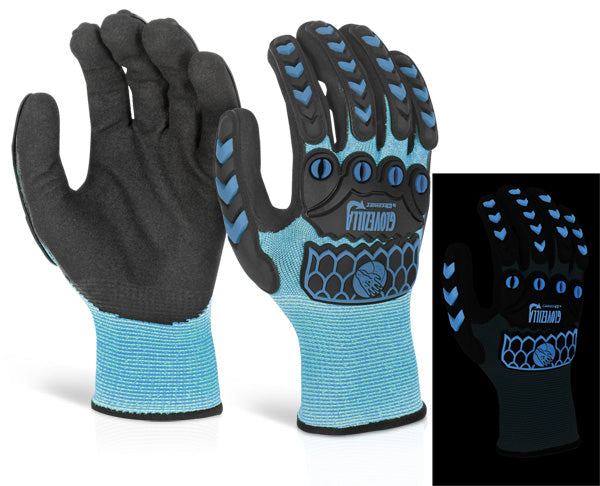 Glovezilla Range Glovezilla Glow In The Dark Foam Nitrile Glove Blue Lge