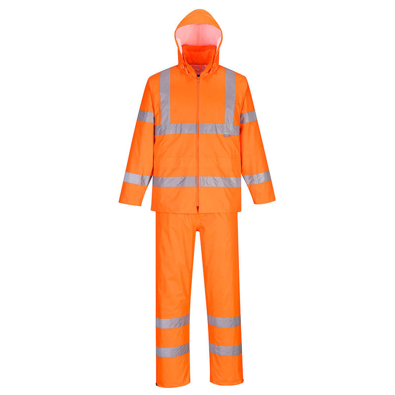 Portwest H448 orange packaway rain suit – compact hi-vis waterproof two-piece set