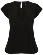 Henbury Ladies Pleat Front Short Sleeve Blouse - thumbnail 2