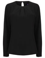 Henbury Ladies Pleat Front Long Sleeve Blouse - thumbnail 2