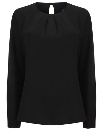 Henbury Ladies Pleat Front Long Sleeve Blouse
