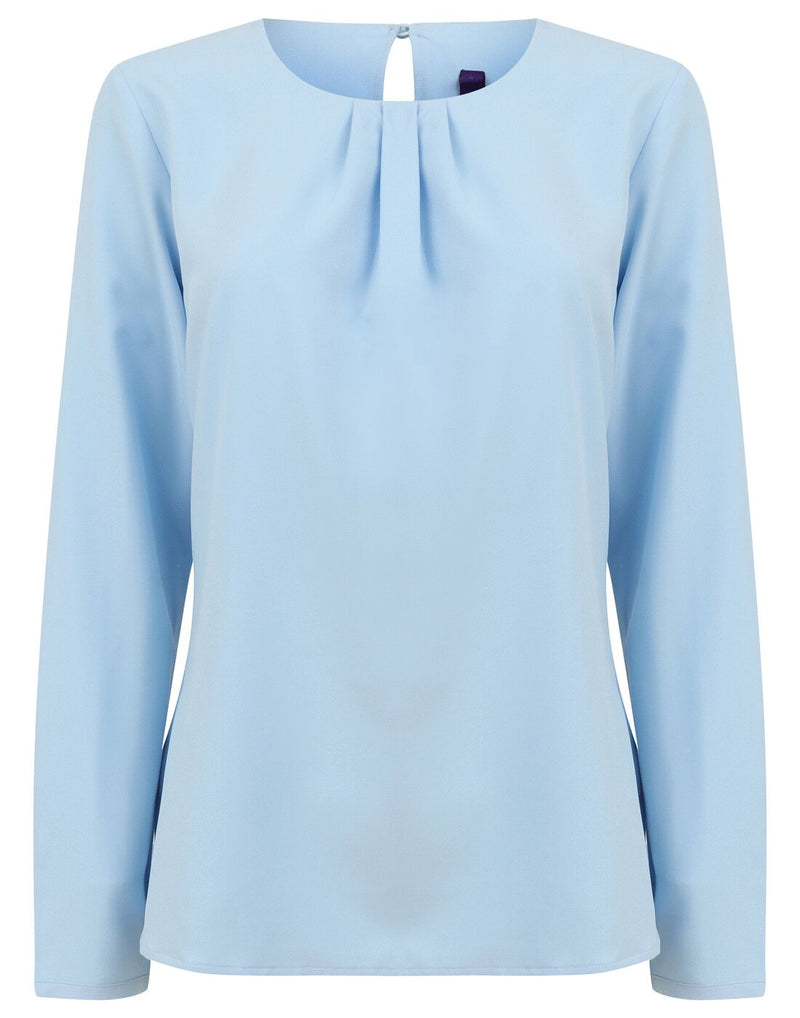 Henbury Ladies Pleat Front Long Sleeve Blouse
