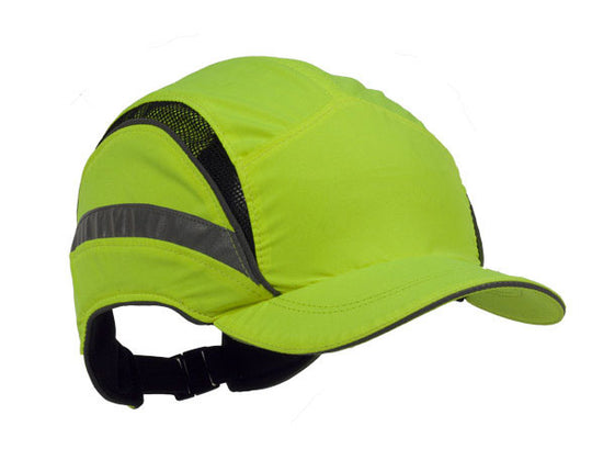 Bright, high-visibility yellow 3M First Base 3 bump cap with a modern reduced-peak design.