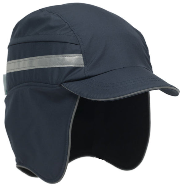 Navy blue 3M First Base 3 insulated winter bump cap with fold-down ear warmers and reduced peak.
