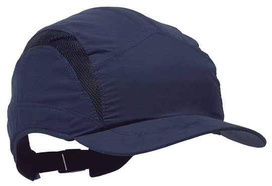 Navy blue 3M First Base 3 bump cap with a reduced peak (55mm) for improved upward visibility.