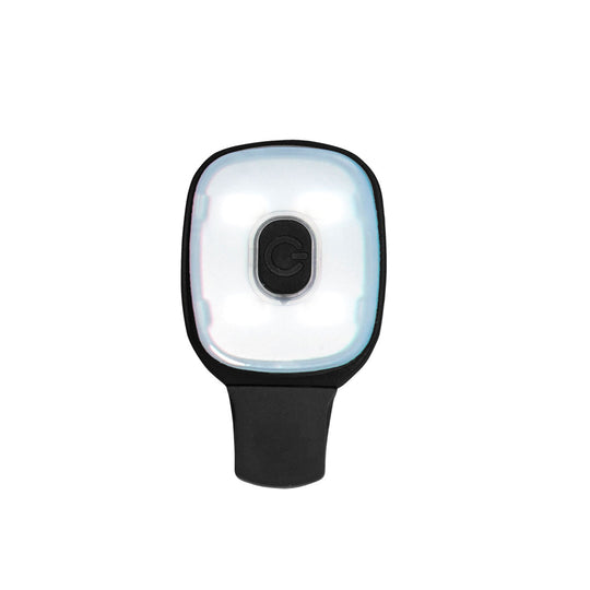 A small, black Portwest USB rechargeable light clip (HV12) designed to attach to clothing.