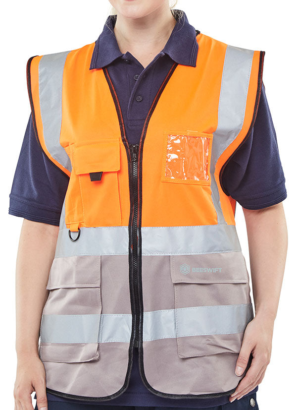 Beeswift Two Tone Executive Waistcoat Orange / Grey