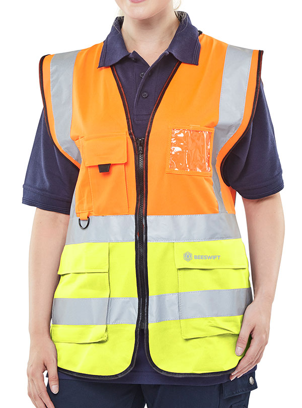 Beeswift Two Tone Executive Waistcoat Orange / Saturn Yellow