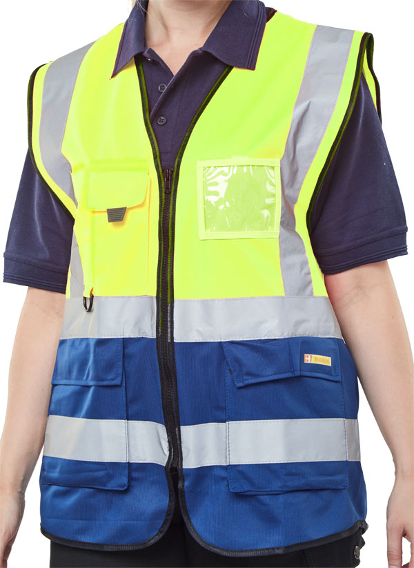 Beeswift Two Tone Executive Waistcoat Saturn Yellow / Navy