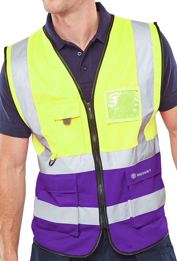 Beeswift Two Tone Executive Waistcoat Saturn Yellow / Purple