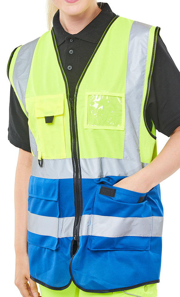 Beeswift Two Tone Executive Waistcoat Saturn Yellow / Royal