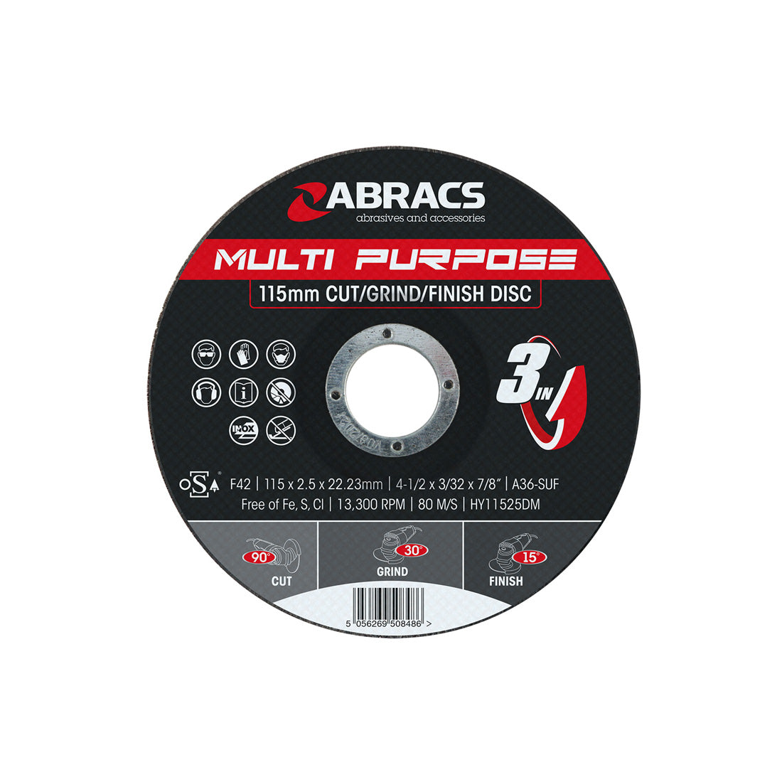 Versatile Abracs Hybrid 115mm multi-disc for cutting and light grinding tasks.