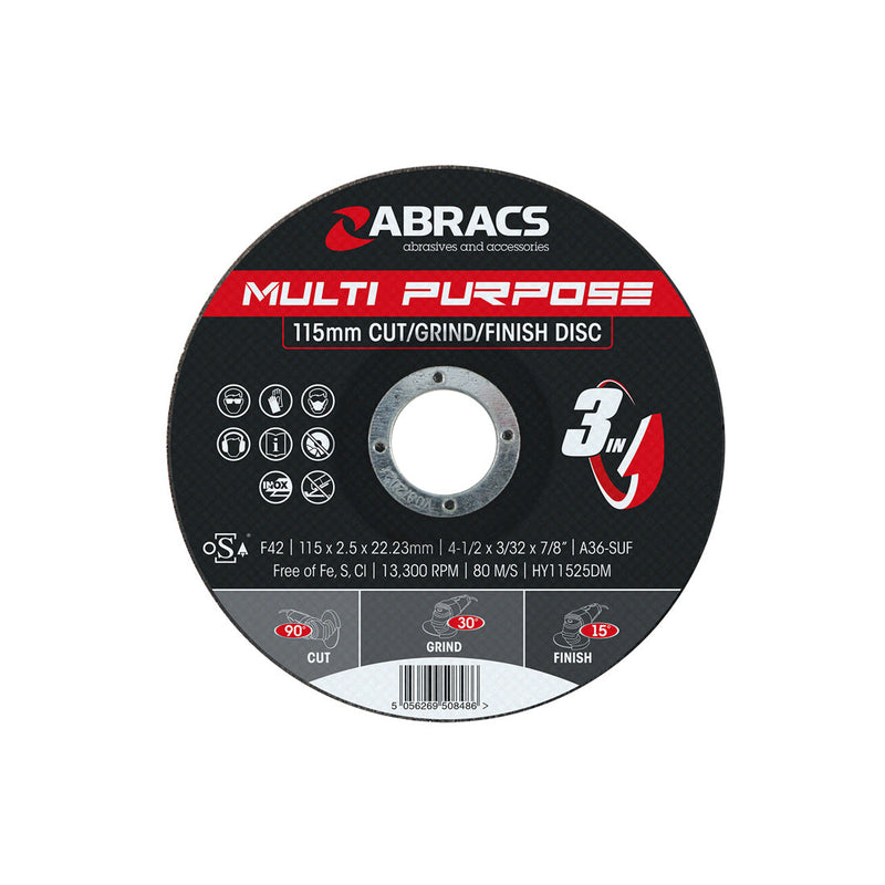Versatile Abracs Hybrid 115mm multi-disc for cutting and light grinding tasks.