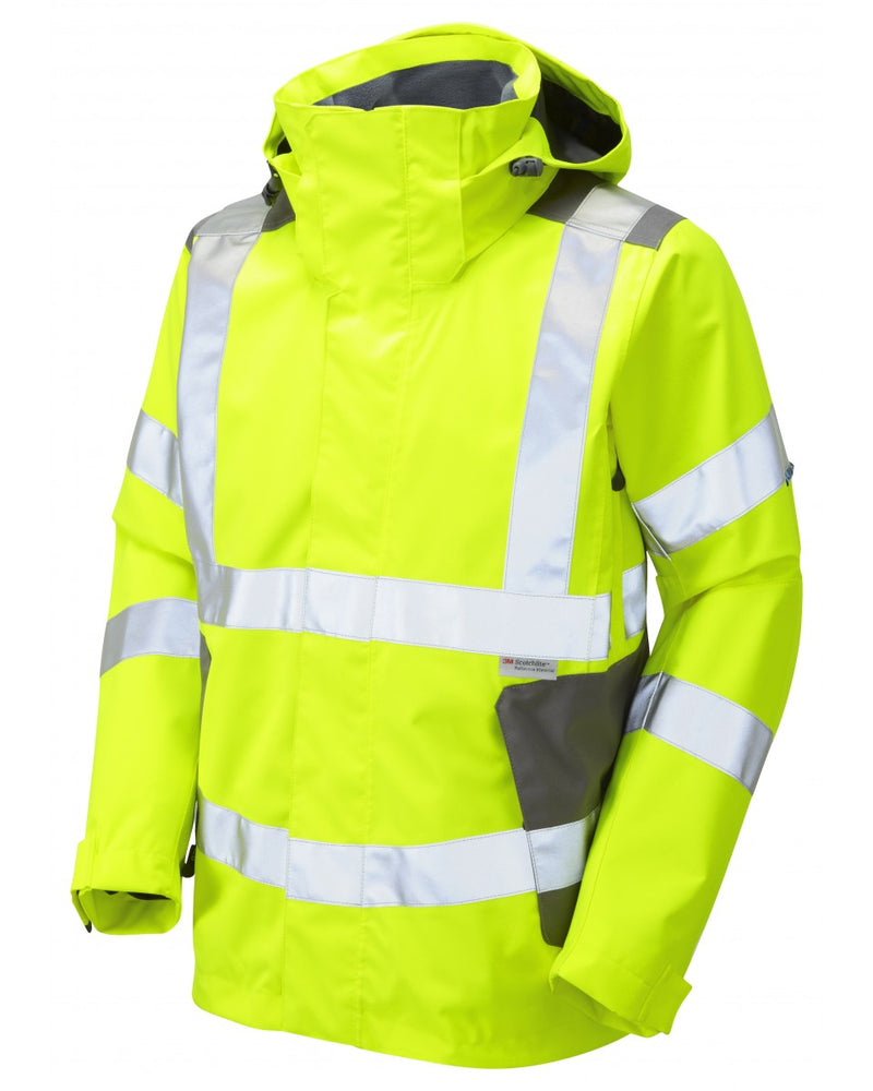 Leo Workwear Exmoor yellow high-visibility jacket for maximum safety and weather protection
