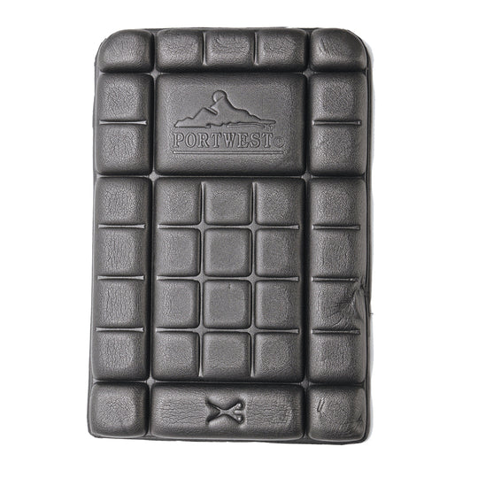 A black Portwest CE Knee Pad (KP44) with a rigid outer shell and soft padding.