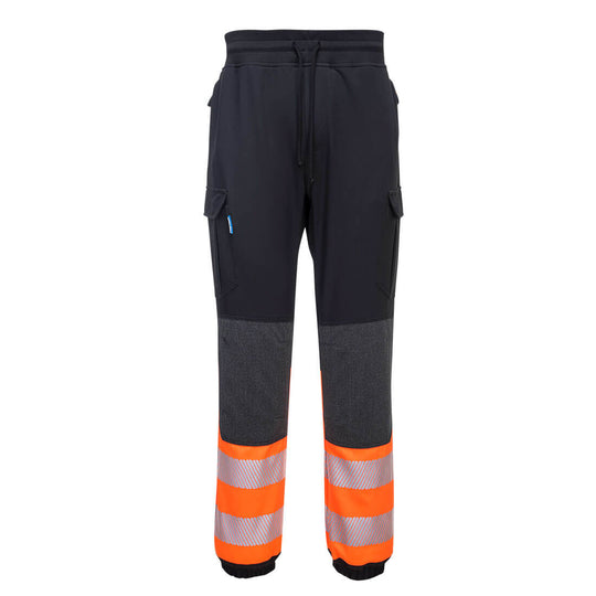 Black and orange Portwest KX3 Hi-Vis Flexi Jogger with reflective tape.