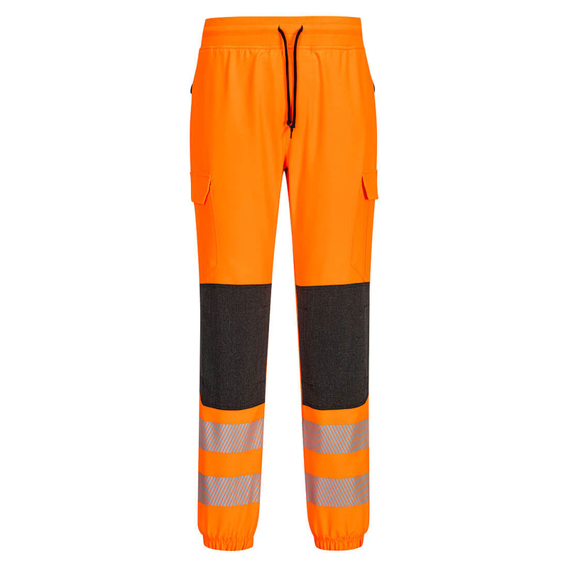 Black and orange Portwest KX3 Hi-Vis Flexi Jogger with segmented reflective tape.
