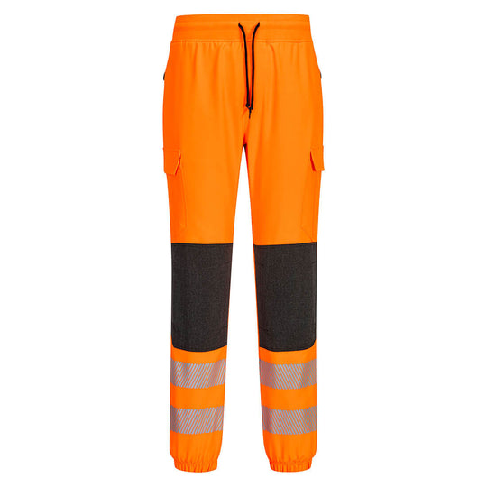 Black and orange Portwest KX3 Hi-Vis Flexi Jogger with segmented reflective tape.
