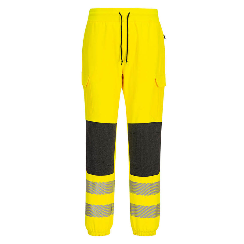 Black and yellow Portwest KX3 Hi-Vis Flexi Jogger with segmented reflective tape.