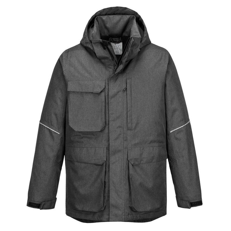 Portwest KX3 Parka Jacket KX360 – grey and green parka jacket with warm lining and hood