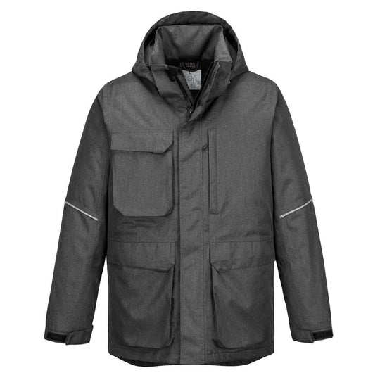 Portwest KX3 Parka Jacket KX360 – grey and green parka jacket with warm lining and hood