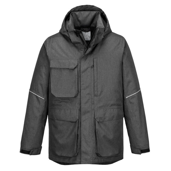 Portwest KX3 Parka Jacket KX360 – grey and green parka jacket with warm lining and hood