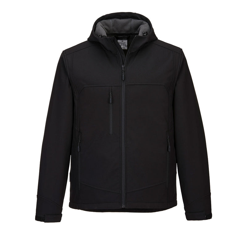 Portwest KX3 Hooded Softshell Jacket 3L KX362 – black windproof hooded softshell for jobsite use