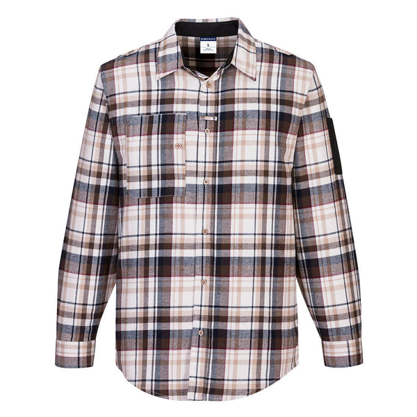 Portwest KX3 Check Work Shirt KX370 – brown and red check flannel work shirt with durable build