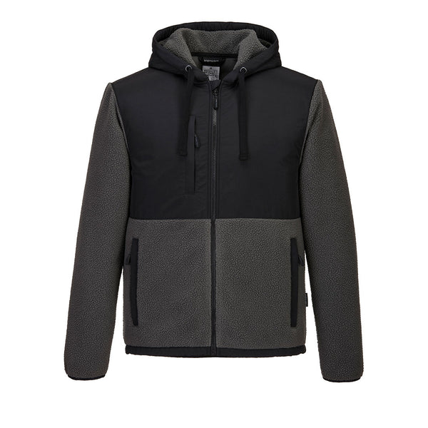 grey full-zip fleece jacket with soft interior and durable design