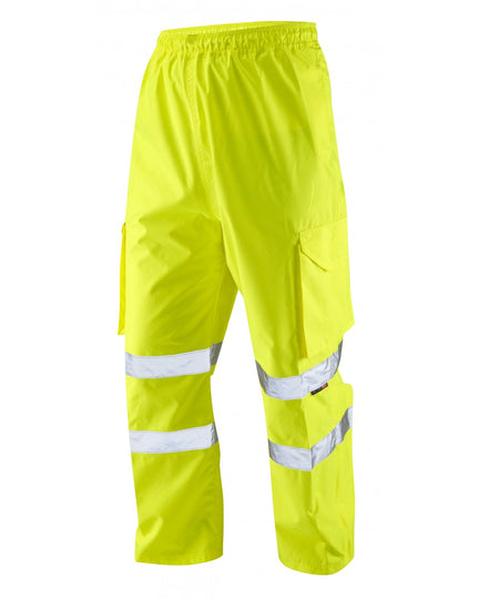 Leo Workwear Appledore yellow Cargo Overtrousers for enhanced safety and visibility at work
