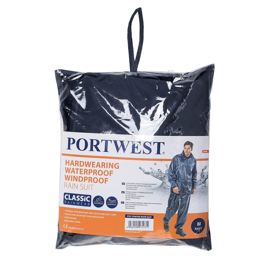 Portwest Essentials Rainsuit 2-Piece L440 – navy waterproof jacket and trousers rain protection set