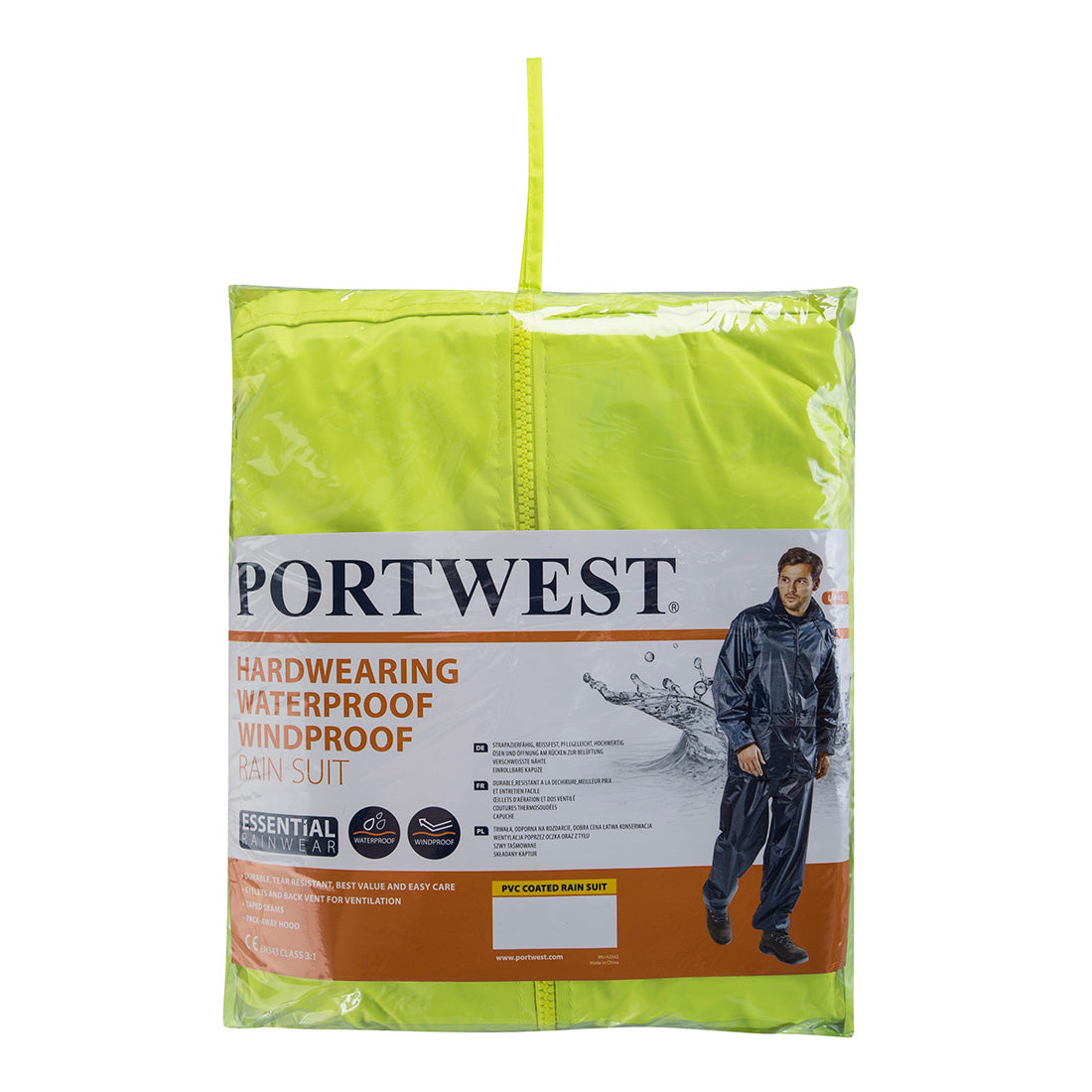 Portwest Essentials Rainsuit 2-Piece L440 – yellow rain suit with high-visibility waterproof protection